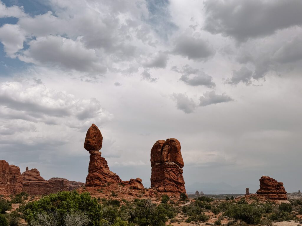 Balanced Rock formation in Arches National Park Utah, a scenic desert location for elopements and adventure weddings